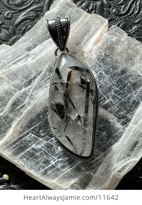Tourmalinated Quartz Crystal Stone Jewelry Pendant - #rEf2IcmQjVc-4