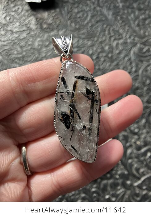 Tourmalinated Quartz Crystal Stone Jewelry Pendant - #rEf2IcmQjVc-1