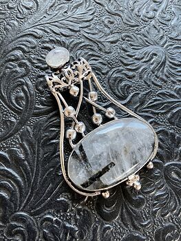 Tourmalinated Quartz Gemstone Jewelry Crystal Fidget Pendant #MzXyZghkvLw