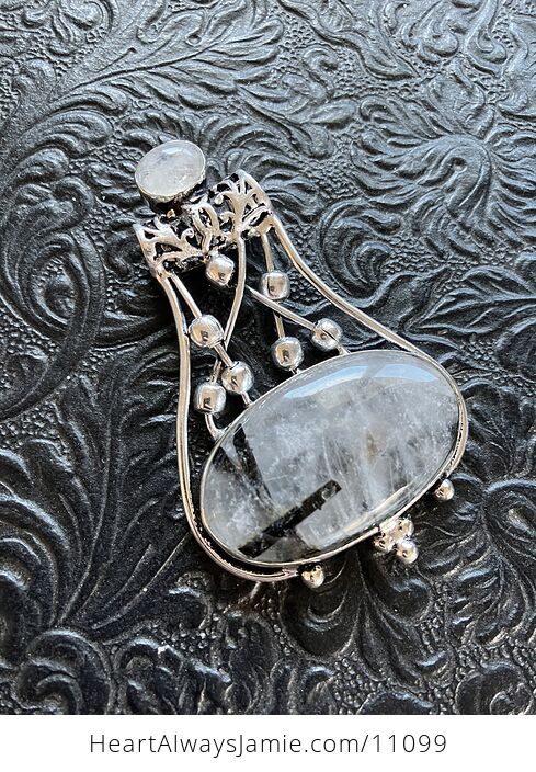 Tourmalinated Quartz Gemstone Jewelry Crystal Fidget Pendant - #MzXyZghkvLw-1