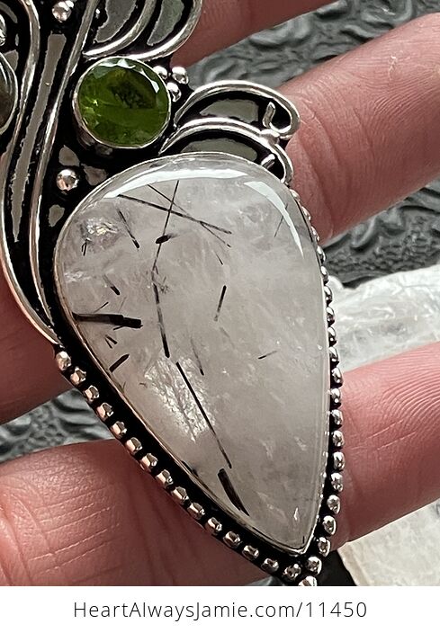 Tourmalinated Quartz Gemstone Jewelry Crystal Pendant - #VFijxJXKK3E-7