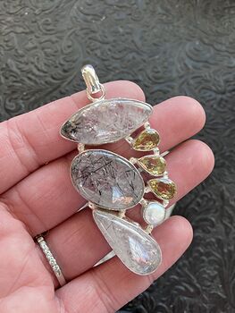 Tourmalinated Quartz Pearl and Citrine Gemstone Jewelry Crystal Pendant #n84mcKJJPo0