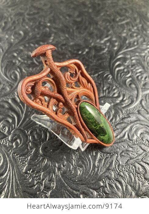 Transvaal Jade and Wood Mushroom Cabochon Pendant Jewelry Mini Art - #H1owGfBp4rY-2