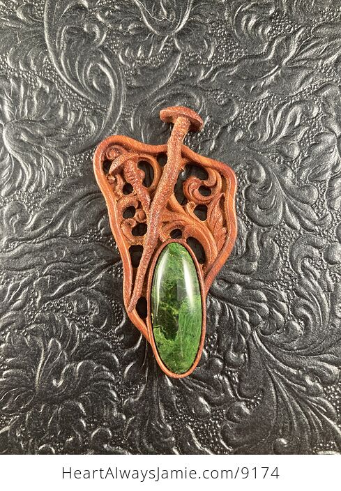 Transvaal Jade and Wood Mushroom Cabochon Pendant Jewelry Mini Art - #H1owGfBp4rY-5