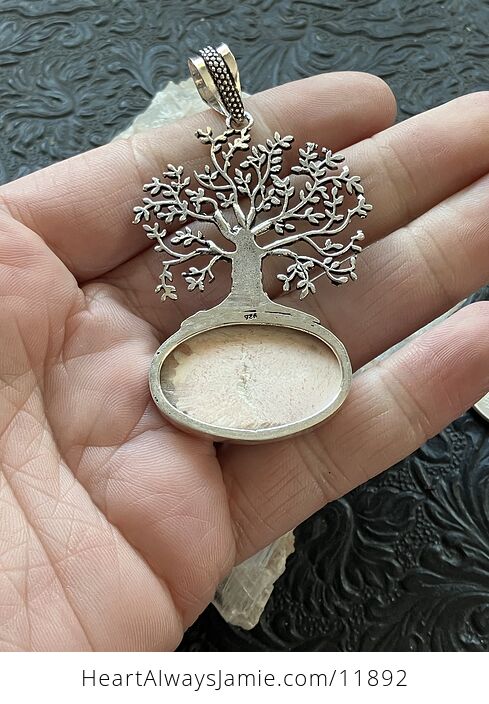Tree and Peach Scolecite Stone Crystal Jewelry Pendant - #Lpyqw9zFbPE-7