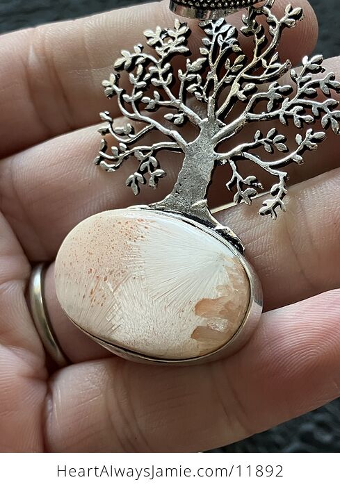 Tree and Peach Scolecite Stone Crystal Jewelry Pendant - #Lpyqw9zFbPE-2