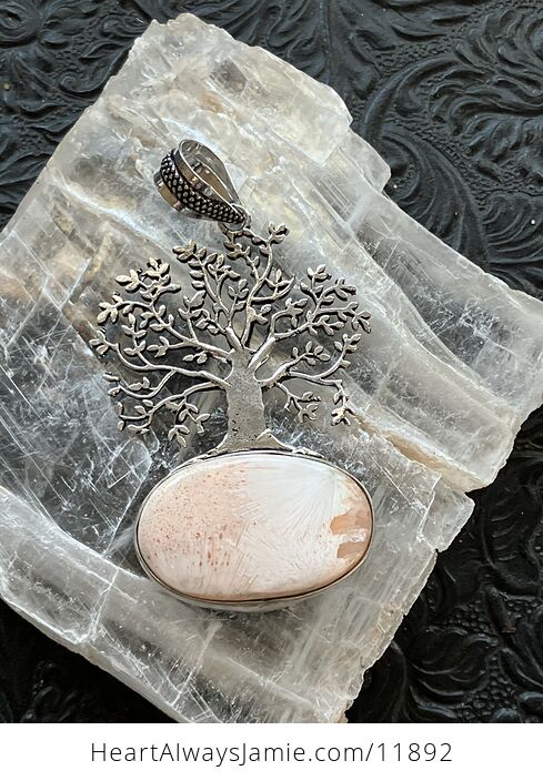 Tree and Peach Scolecite Stone Crystal Jewelry Pendant - #Lpyqw9zFbPE-5