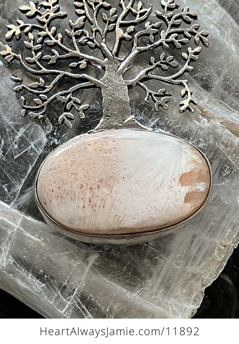 Tree and Peach Scolecite Stone Crystal Jewelry Pendant - #Lpyqw9zFbPE-6
