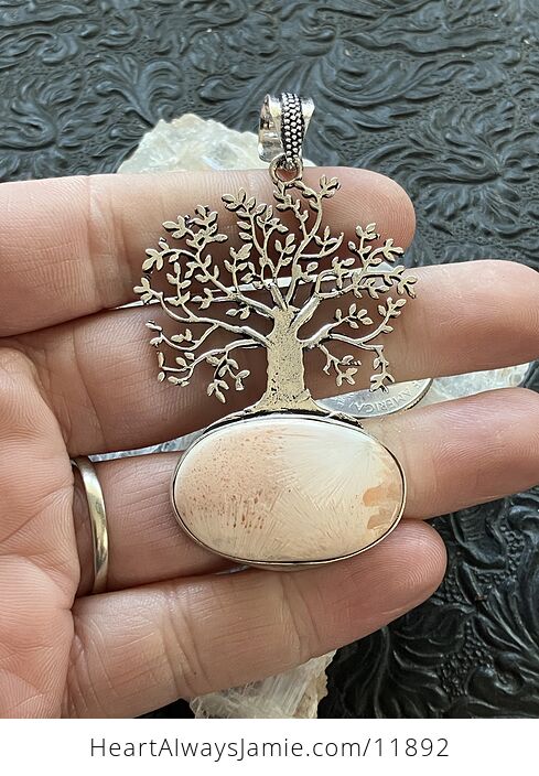 Tree and Peach Scolecite Stone Crystal Jewelry Pendant - #Lpyqw9zFbPE-1