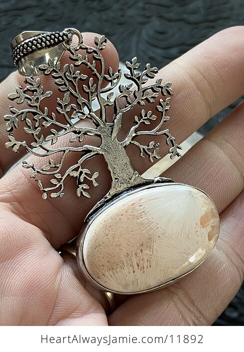 Tree and Peach Scolecite Stone Crystal Jewelry Pendant - #Lpyqw9zFbPE-3