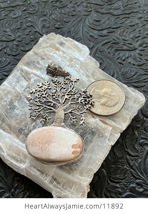 Tree and Peach Scolecite Stone Crystal Jewelry Pendant - #Lpyqw9zFbPE-4