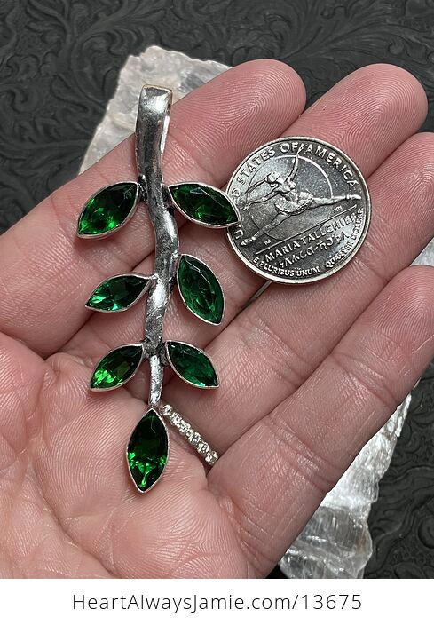 Tree Branch Pendant with Faceted Green Gem Crystal Stone Jewelry - #2yxwpQZHi7M-4