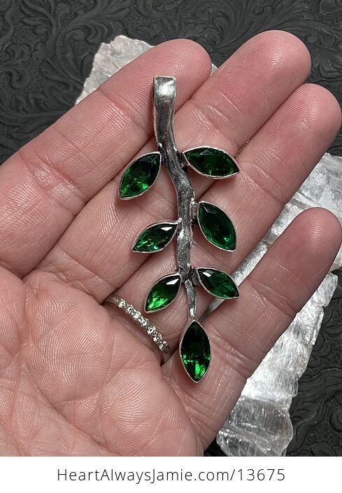 Tree Branch Pendant with Faceted Green Gem Crystal Stone Jewelry - #2yxwpQZHi7M-2