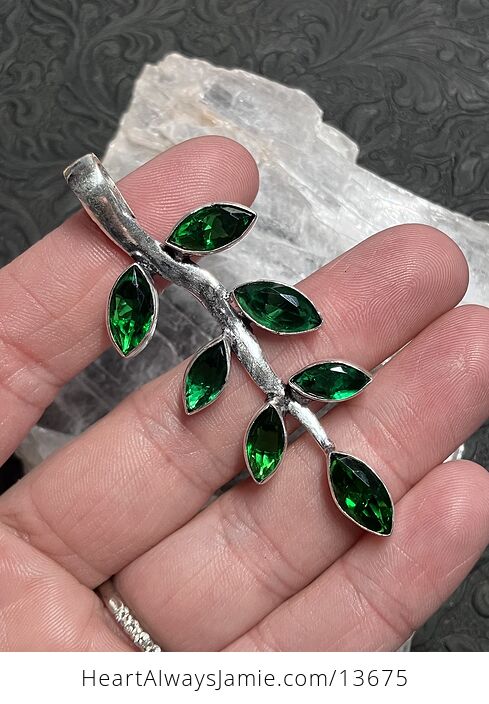 Tree Branch Pendant with Faceted Green Gem Crystal Stone Jewelry - #2yxwpQZHi7M-1