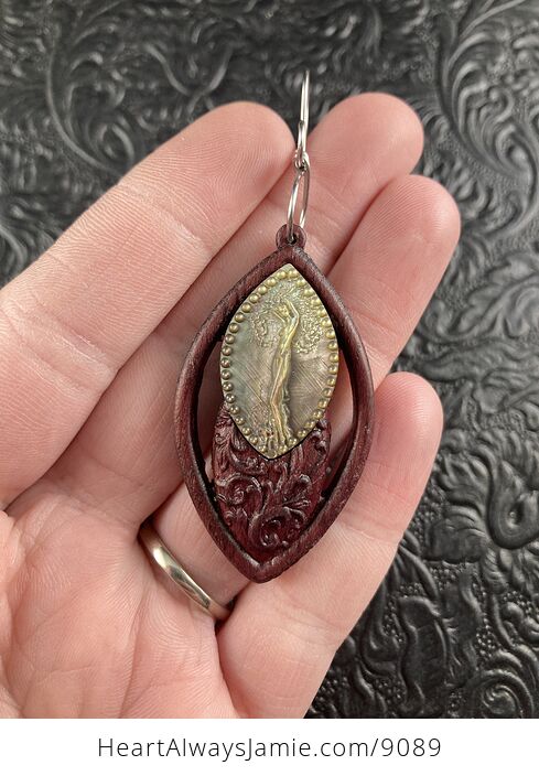 Tree Goddess Carved in Mother of Pearl Shell and Wood Pendant Jewelry - #2fcHW2pww54-1