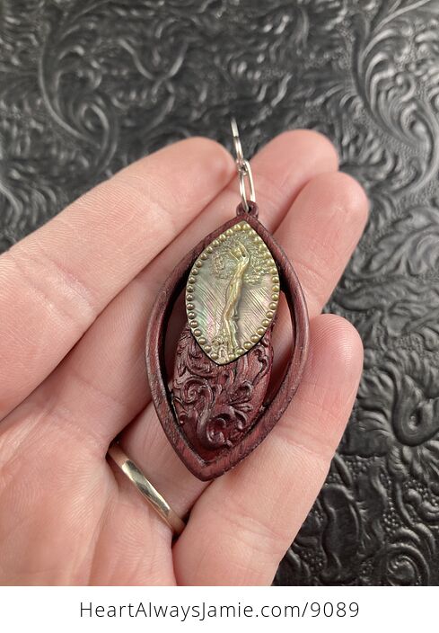 Tree Goddess Carved in Mother of Pearl Shell and Wood Pendant Jewelry - #2fcHW2pww54-3