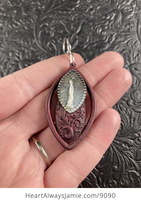 Tree Goddess Carved in Mother of Pearl Shell and Wood Pendant Jewelry - #tWv0nXD8RQY-2