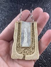 Tree Goddess Carved in Mother of Pearl Shell on Jasper Stone Pendant Jewelry #5N2CO7kTNAw