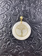 Tree Goddess Carved in Mother of Pearl Shell on Lemon Jade Stone Pendant Jewelry #hoheGNfKIFo