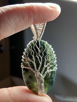 Tree of Life Druzy Moss Agate Pendant Wire Wrapped Stone Jewelry #d74G5EQDrvY