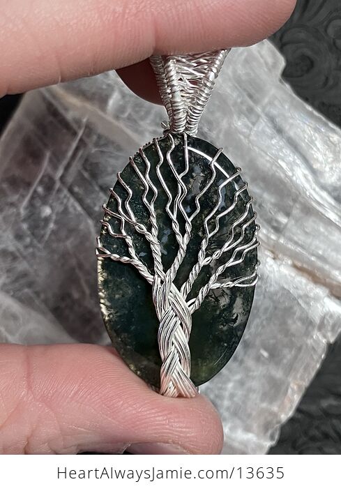 Tree of Life Druzy Moss Agate Pendant Wire Wrapped Stone Jewelry - #d74G5EQDrvY-2