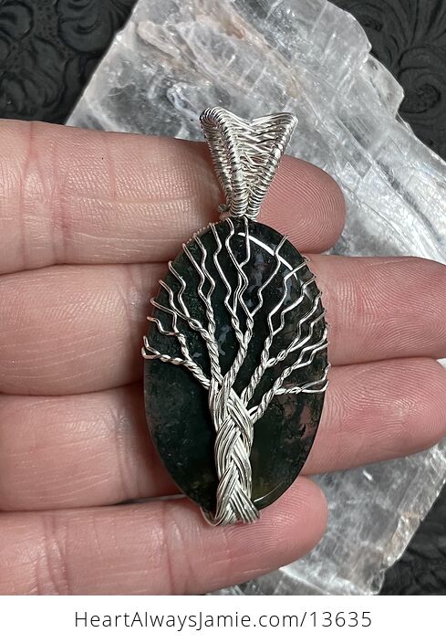 Tree of Life Druzy Moss Agate Pendant Wire Wrapped Stone Jewelry - #d74G5EQDrvY-3