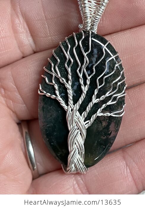 Tree of Life Druzy Moss Agate Pendant Wire Wrapped Stone Jewelry - #d74G5EQDrvY-6