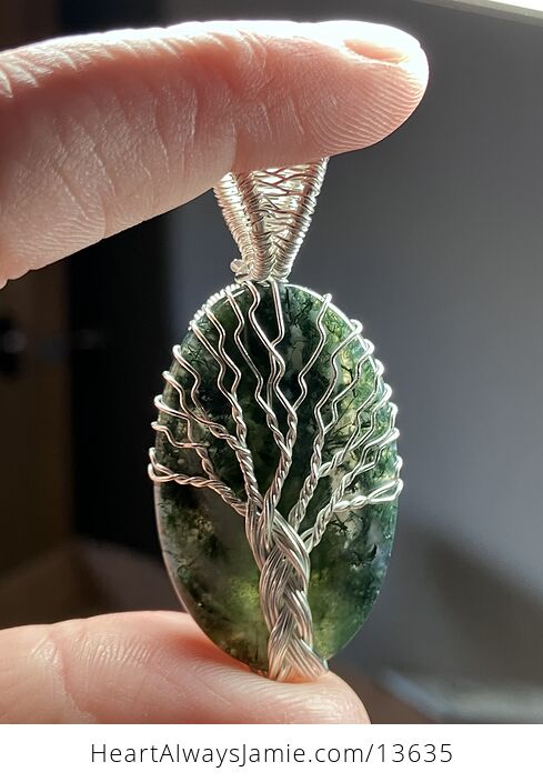 Tree of Life Druzy Moss Agate Pendant Wire Wrapped Stone Jewelry - #d74G5EQDrvY-1