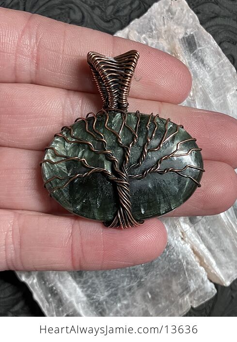 Tree of Life Seraphinite Pendant Wire Wrapped Stone Jewelry - #xvxpccroDS4-1