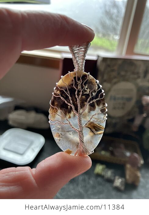 Tree of Life Wire Wrapped Stick Agate Stone Crystal Jewelry Pendant - #sMhhVfIrstA-4