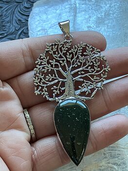 Tree with a Dark Green Stone Pendant Crystal Stone Jewelry #GWBBAMzK24Y