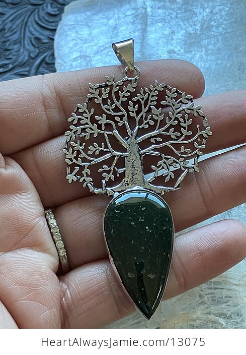 Tree with a Dark Green Stone Pendant Crystal Stone Jewelry - #GWBBAMzK24Y-1