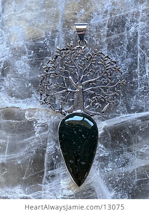 Tree with a Dark Green Stone Pendant Crystal Stone Jewelry - #GWBBAMzK24Y-5