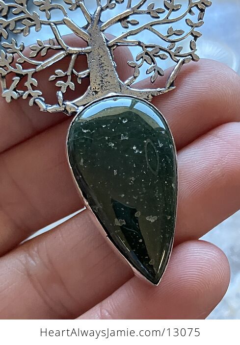 Tree with a Dark Green Stone Pendant Crystal Stone Jewelry - #GWBBAMzK24Y-7