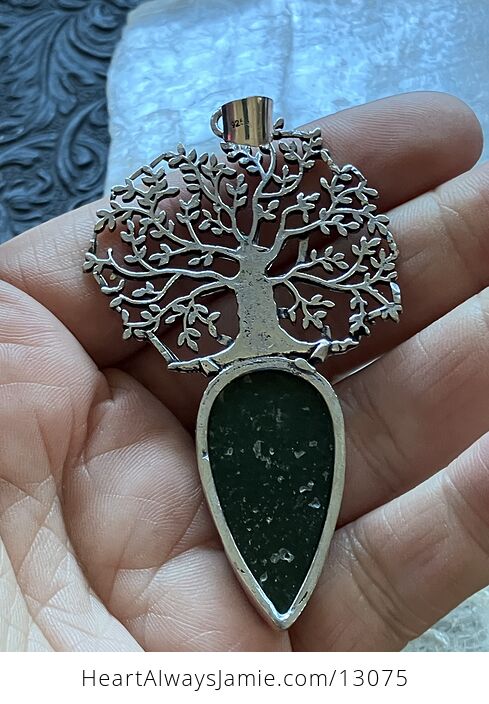 Tree with a Dark Green Stone Pendant Crystal Stone Jewelry - #GWBBAMzK24Y-4