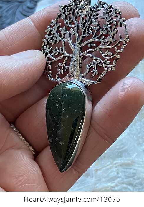 Tree with a Dark Green Stone Pendant Crystal Stone Jewelry - #GWBBAMzK24Y-3