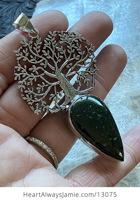 Tree with a Dark Green Stone Pendant Crystal Stone Jewelry - #GWBBAMzK24Y-2