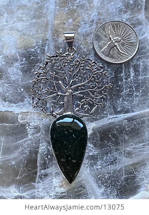 Tree with a Dark Green Stone Pendant Crystal Stone Jewelry - #GWBBAMzK24Y-6