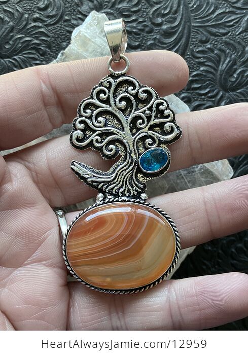 Tree with Blue Topaz and Sardonyx Pendant Crystal Stone Jewelry - #rSxuafaTB58-2