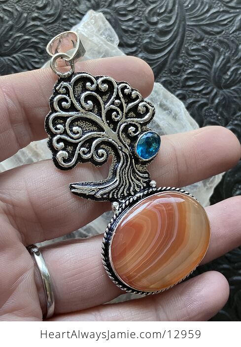 Tree with Blue Topaz and Sardonyx Pendant Crystal Stone Jewelry - #rSxuafaTB58-3