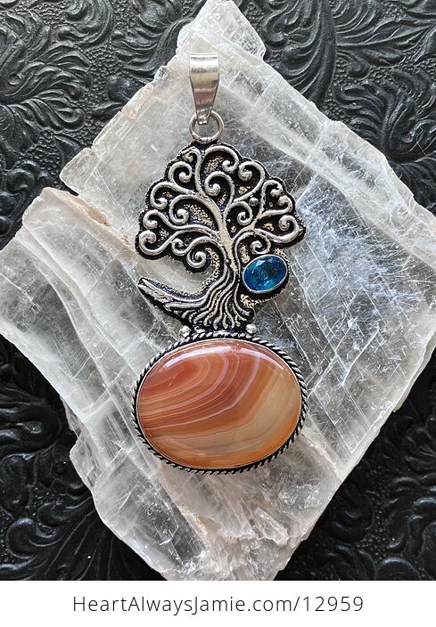 Tree with Blue Topaz and Sardonyx Pendant Crystal Stone Jewelry - #rSxuafaTB58-1