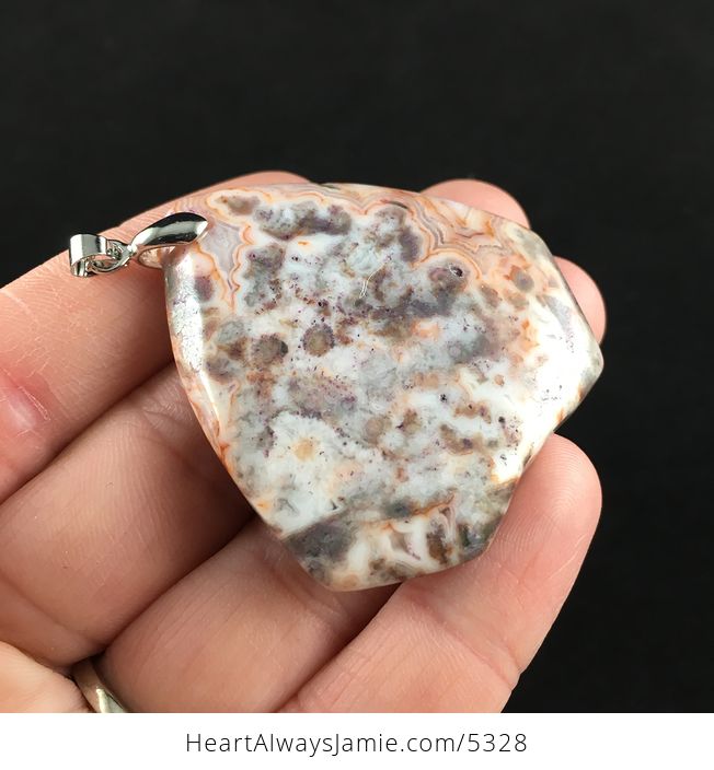 Triangle Gray and Orange Crazy Lace Agate Stone Jewelry Pendant - #eL2FS9qHgIg-4