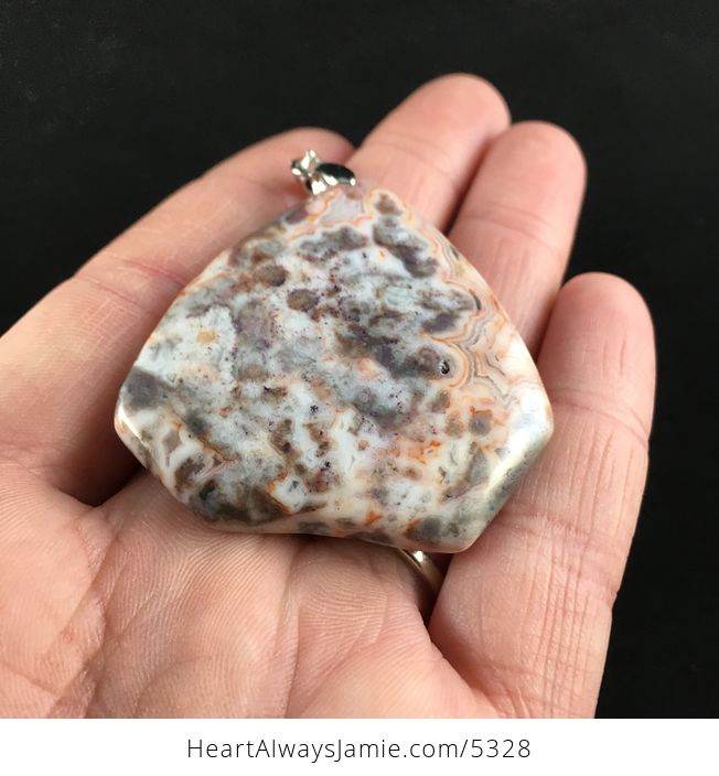 Triangle Gray and Orange Crazy Lace Agate Stone Jewelry Pendant - #eL2FS9qHgIg-2