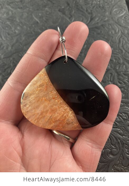 Triangle Shaped Black and Orange Druzy Agate Stone Jewelry Pendant Crystal Ornament - #IVXs6oJOfX8-2