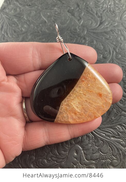 Triangle Shaped Black and Orange Druzy Agate Stone Jewelry Pendant Crystal Ornament - #IVXs6oJOfX8-3