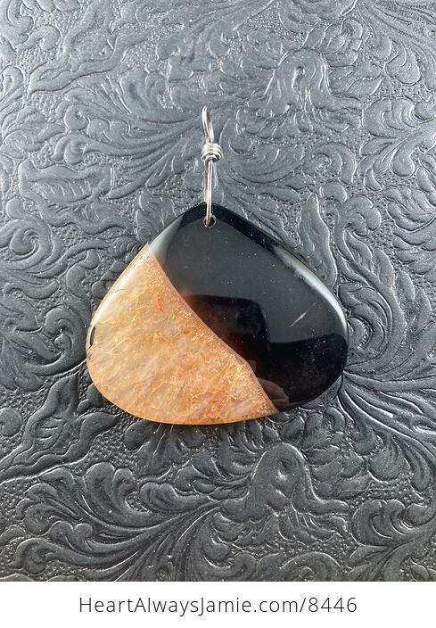 Triangle Shaped Black and Orange Druzy Agate Stone Jewelry Pendant Crystal Ornament - #IVXs6oJOfX8-1