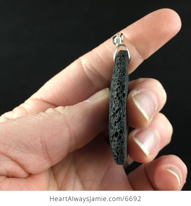 Triangle Shaped Black Vesuvianite Lava Rock Stone Jewelry Pendant - #l9D9uOvnEwU-5
