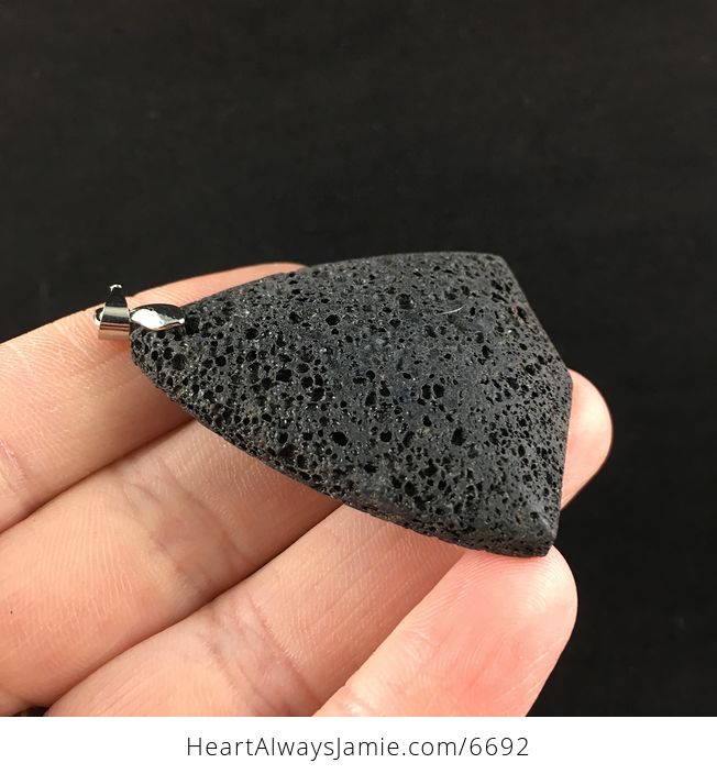 Triangle Shaped Black Vesuvianite Lava Rock Stone Jewelry Pendant - #l9D9uOvnEwU-4