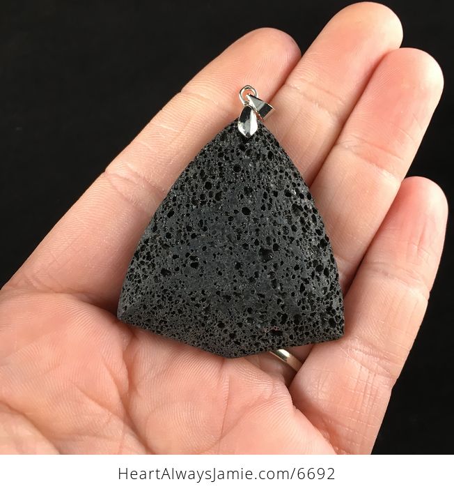 Triangle Shaped Black Vesuvianite Lava Rock Stone Jewelry Pendant - #l9D9uOvnEwU-1