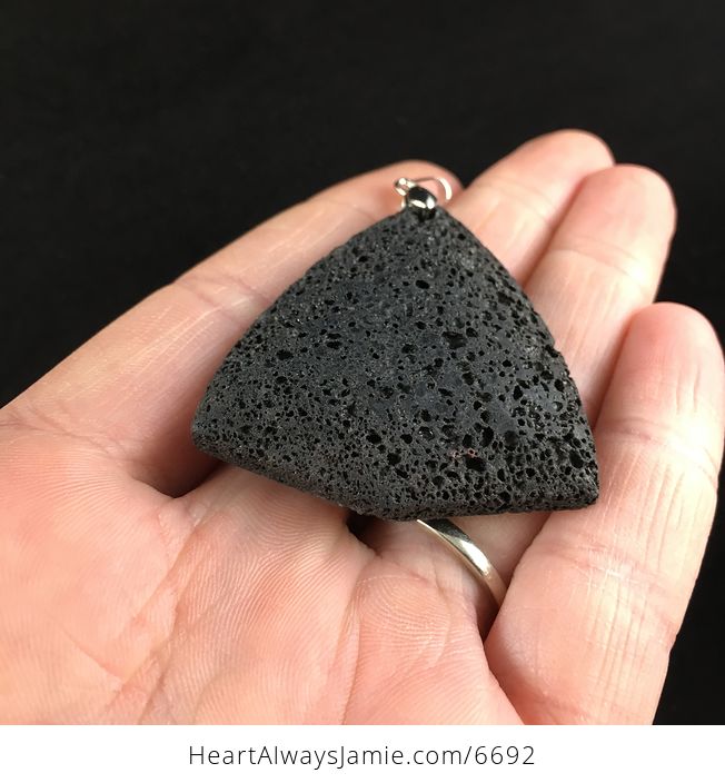 Triangle Shaped Black Vesuvianite Lava Rock Stone Jewelry Pendant - #l9D9uOvnEwU-2